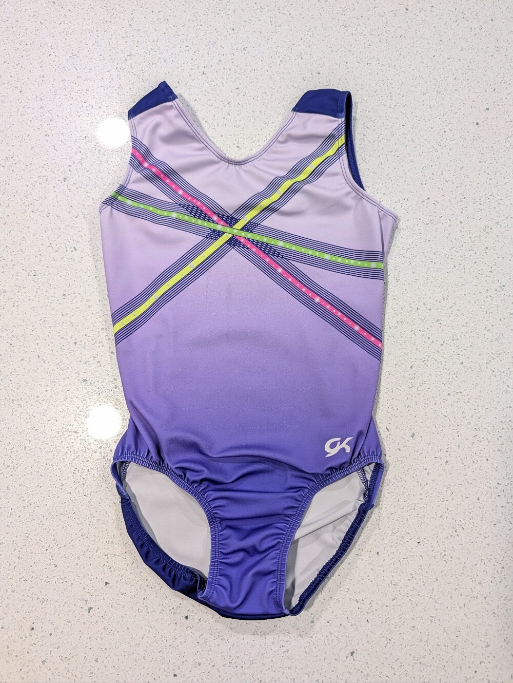 DANCING SWIRL GK ELITE Gymnastics Dance Leotard Adult Medium OMBRE Purple defect